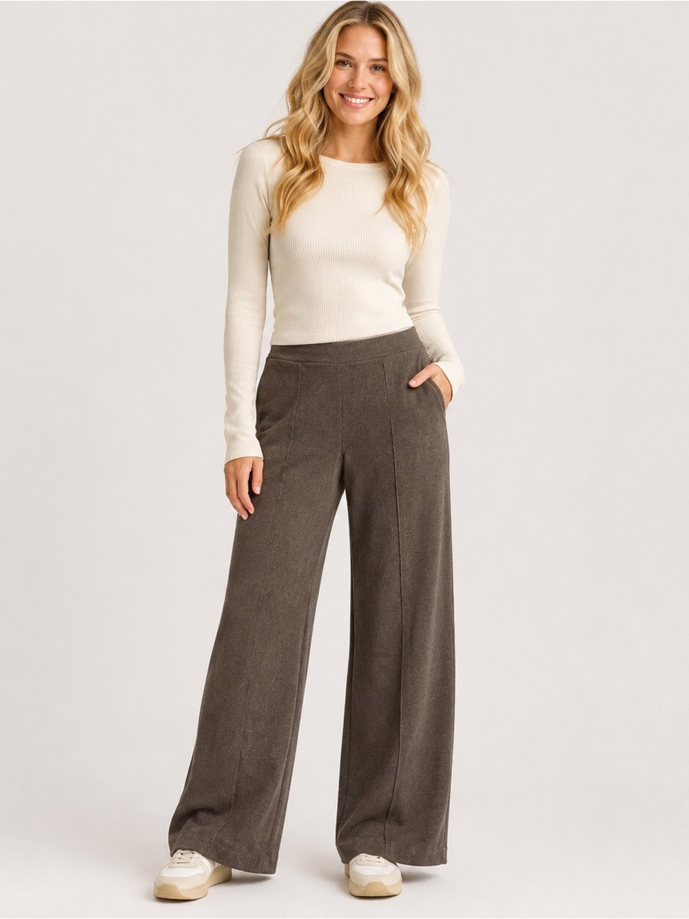 Zara Women’s Wide-Leg Pull-On Trouser Pants Brown Elastic Waist Size Medium